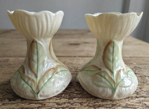 Pair belleek pottery - pottery, green