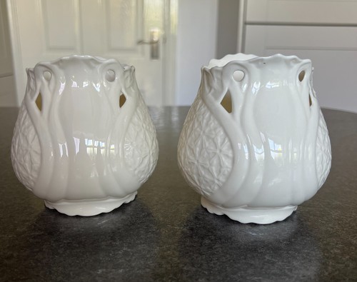 Pair belleek vases cream - belleek,