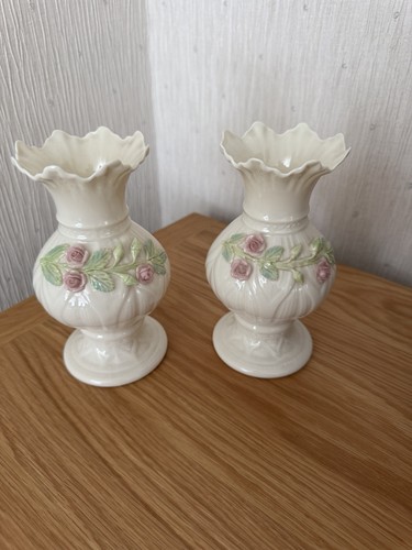Belleek pair vases embossed - of,